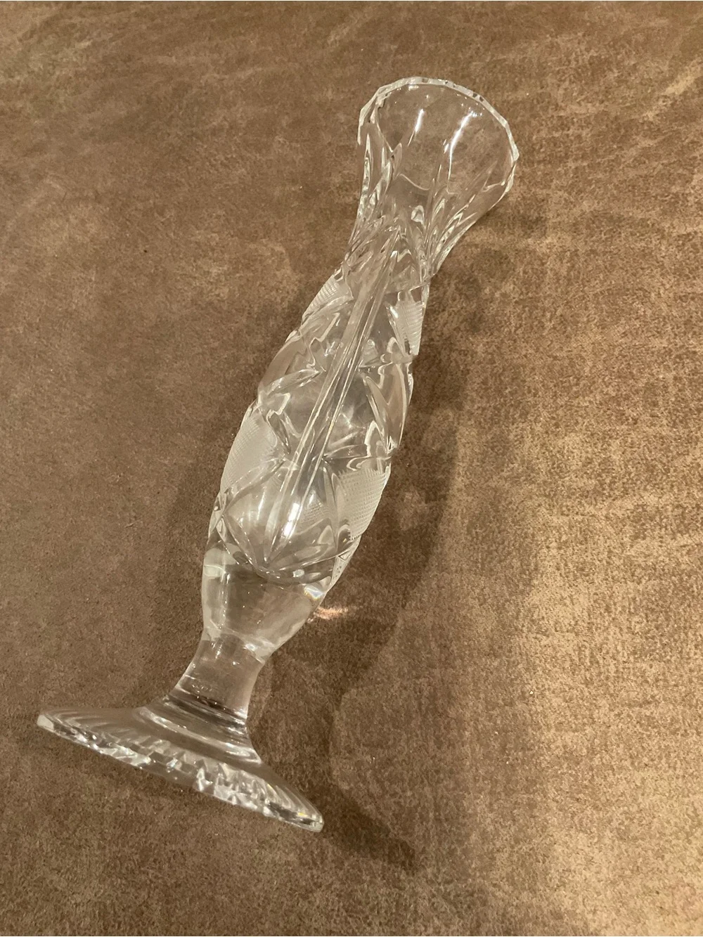 Slender Crystal Vase with Diamond Pattern